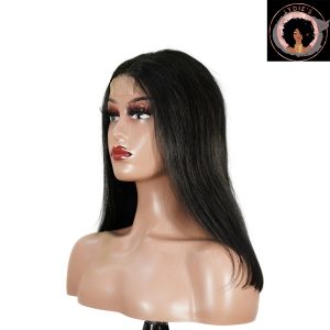 center wig natural black remy hair 2x6 lace closure straight bob human hair wig