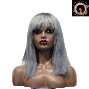 center wig machine made gray wig remy hair 12p