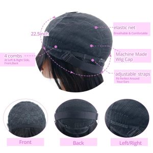 center wig machine made black wig remy hair tc002