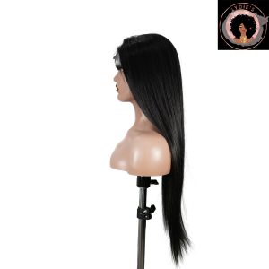 center wig natural black remy hair 6x7 lace closure straight human hair wig