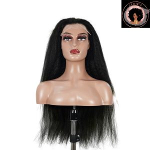 center wig natural black remy hair 6x7 lace closure yaki straight human hair wig