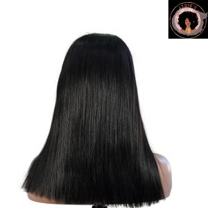 center wig natural black remy hair 5x5 lace closure straight bob human hair wig