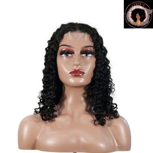 center wig natural black remy hair 2x6 lace closure deep wave bob human hair wig