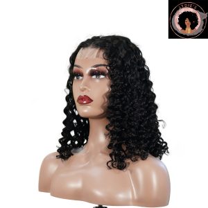 center wig natural black remy hair 2x6 lace closure deep wave bob human hair wig