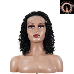 center wig natural black remy hair 5x5 lace closure jerry curly 12 inch bob human hair wig
