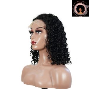center wig natural black remy hair 5x5 lace closure jerry curly 12 inch bob human hair wig