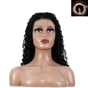 center wig natural black remy hair 5x5 lace closure deep wave human hair wig
