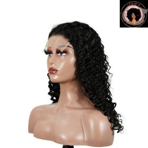 center wig natural black remy hair 5x5 lace closure deep wave human hair wig