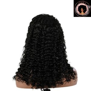 center wig natural black remy hair 5x5 lace closure deep wave human hair wig