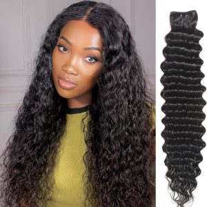 center wig remy hair black deep wave bundles laotian weaving