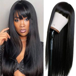 center wig 4x4 straight lace bangs wig remy hair